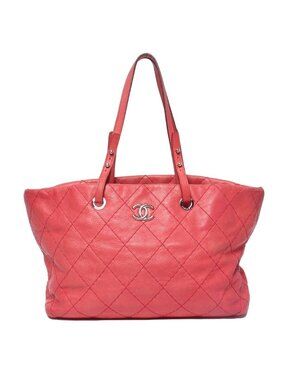 Chanel Tote Shoulder Bag Silver on the Road Wild Stitch